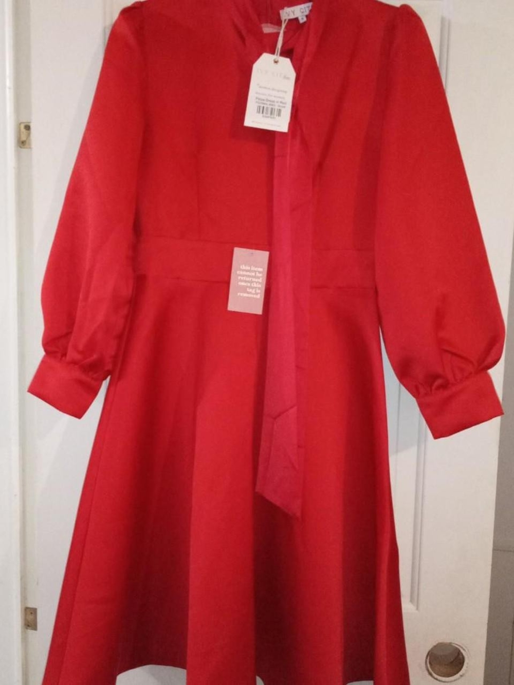 Red Tie-Neck Fit & Flare Dress -